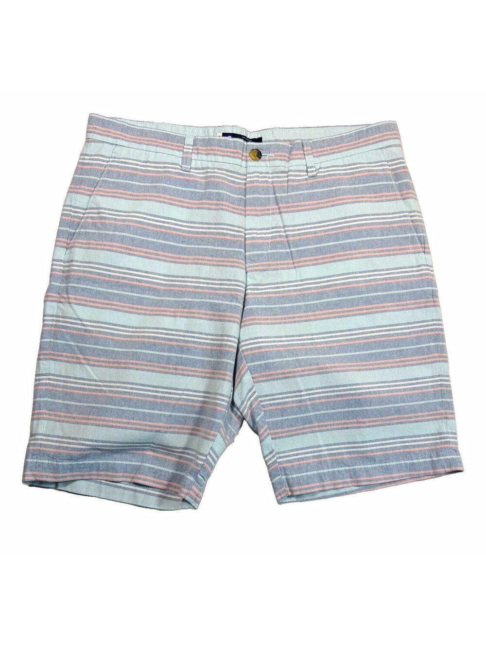 Ben Sherman Men's Blue Pink White Striped Chino Cotton Flat Front Shorts 36W